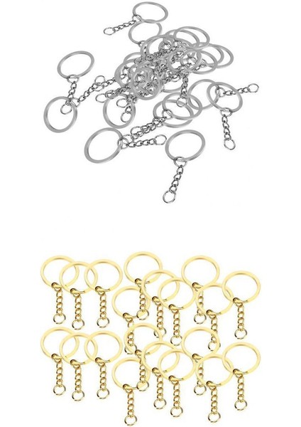 40PCS Bölünmüş Halka Düz Yüzey Anahtar Halkaları Çift Döngü Anahtar Zinciri Gümüş/altın (Yurt Dışından)