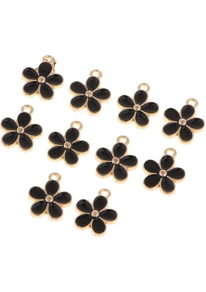2x 10 Adet Emaye Çiçek Charms Kolye Takı Yapımı Için Bilezikler Dıy Siyah (Yurt Dışından)