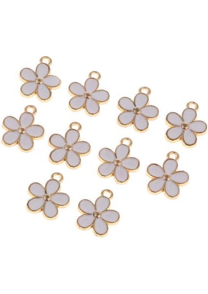2x 10 Adet Emaye Çiçek Charms Kolye Takı Yapımı Için Bilezikler Dıy Beyaz (Yurt Dışından)