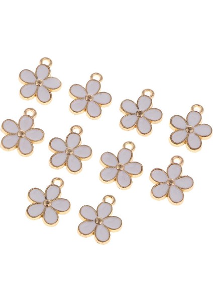 2x 10 Adet Emaye Çiçek Charms Kolye Takı Yapımı Için Bilezikler Dıy Beyaz (Yurt Dışından) modelleri