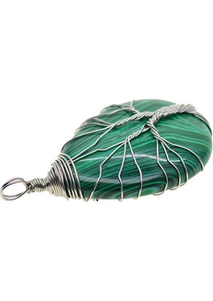 2x El Yapımı Kablolu Ağacı Kolye Kolye Malakit Gümüş (Yurt Dışından)