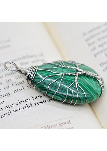 2x El Yapımı Kablolu Ağacı Kolye Kolye Malakit Gümüş (Yurt Dışından) modelleri