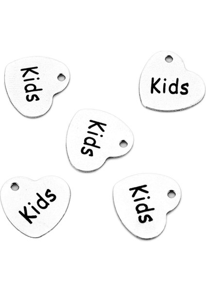 5pcs Paslanmaz Çelik Aşk Kalp Cazibesi Cazibesi Kolye Mektupları Desen Etiketleri Çocuklar (Yurt Dışından)