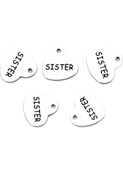 5pcs Paslanmaz Çelik Aşk Kalp Cazibesi Cazibesi Kolye Mektupları Desen Etiketleri Kardeş (Yurt Dışından) modelleri