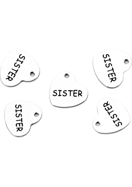 5pcs Paslanmaz Çelik Aşk Kalp Cazibesi Cazibesi Kolye Mektupları Desen Etiketleri Kardeş (Yurt Dışından) fırsatları