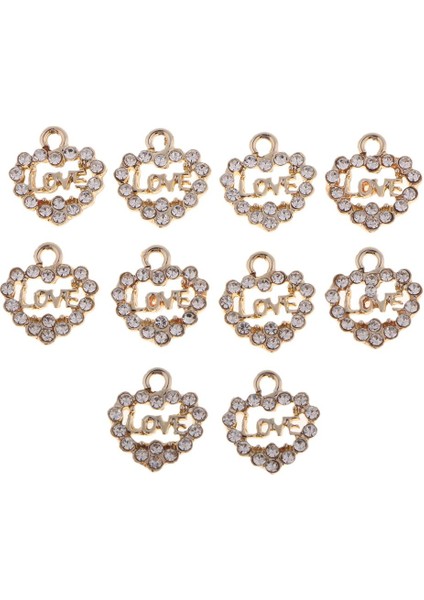 Güzel 10PCS Kristal Diamante Rhinestone Aşk Kalp Takılar Kolyeler Hediyeler (Yurt Dışından)