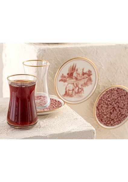 English Home Elephant Porselen 12 Parça Çay Takımı 160 ml Kırmızı