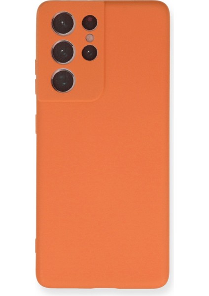 Samsung Galaxy S21 Ultra Kılıf Lansman Içi Kadife Nano Silikon - Turuncu