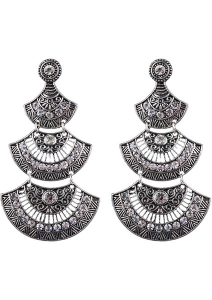 Kadın Kadın Vintage Boho Kristal Rhinestone Çiçek Püskül Dangle Küpe Kulak Çiviler Takı Antik Gümüş - # 12 (Yurt Dışından)