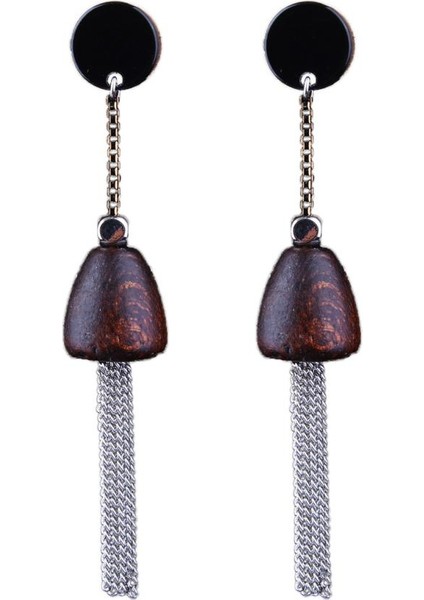 Moda Kadın Bohemian Vintage Ahşap Baz Püskül Dangle Küpe (Yurt Dışından)