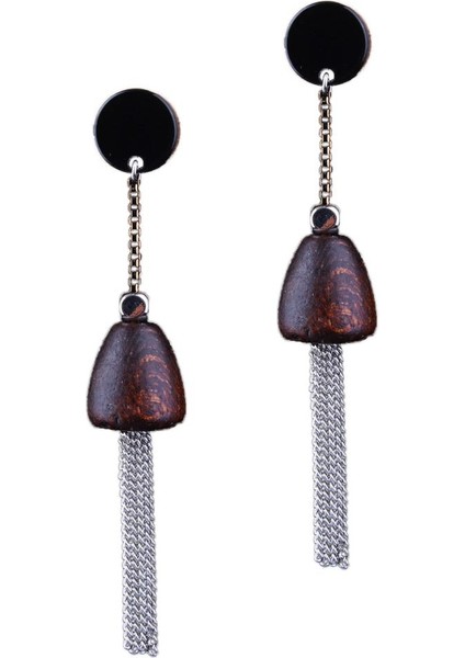 Moda Kadın Bohemian Vintage Ahşap Baz Püskül Dangle Küpe (Yurt Dışından)