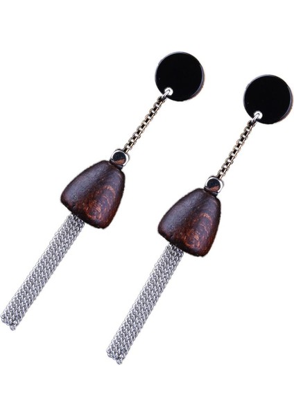 Moda Kadın Bohemian Vintage Ahşap Baz Püskül Dangle Küpe (Yurt Dışından)