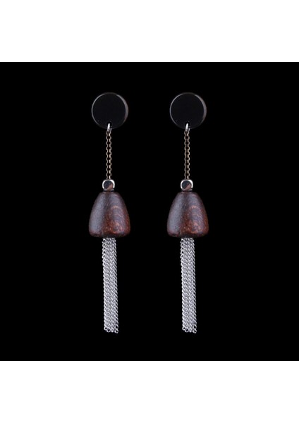 Moda Kadın Bohemian Vintage Ahşap Baz Püskül Dangle Küpe (Yurt Dışından)
