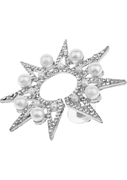 Moda Güneş Çiçek Tasarımları Bling Kristal Simüle Inci Küpe Gümüş (Yurt Dışından) fiyatları