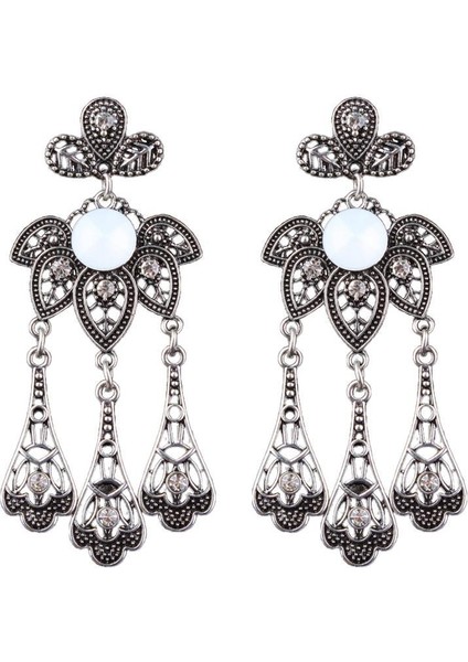 Kadın Kadın Vintage Boho Kristal Rhinestone Çiçek Püskül Dangle Küpe Kulak Çiviler Takı Antik Gümüş - # 7 (Yurt Dışından)