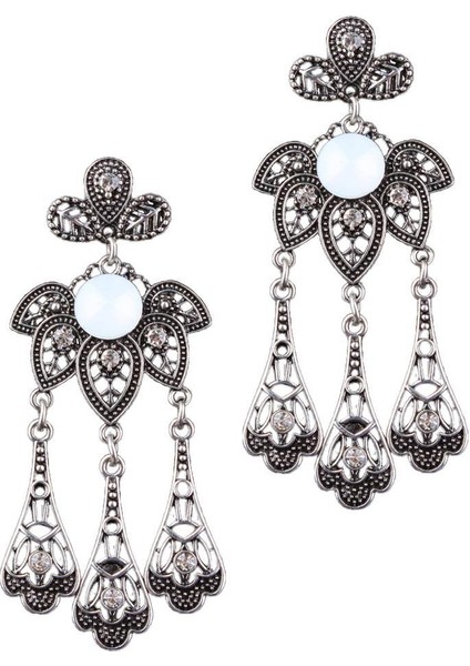 Kadın Kadın Vintage Boho Kristal Rhinestone Çiçek Püskül Dangle Küpe Kulak Çiviler Takı Antik Gümüş - # 7 (Yurt Dışından) indirimleri