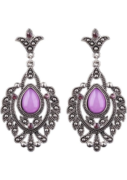 Kadın Kadın Vintage Boho Kristal Rhinestone Çiçek Püskül Dangle Küpe Kulak Çiviler Takı Antik Gümüş - # 4 (Yurt Dışından)