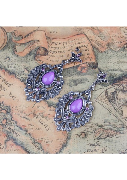 Kadın Kadın Vintage Boho Kristal Rhinestone Çiçek Püskül Dangle Küpe Kulak Çiviler Takı Antik Gümüş - # 4 (Yurt Dışından) fiyatları