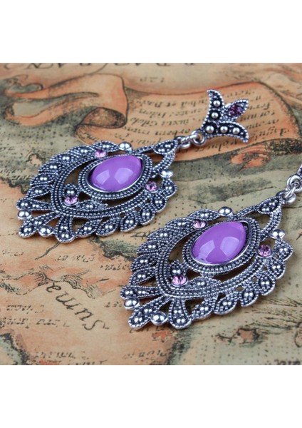 Kadın Kadın Vintage Boho Kristal Rhinestone Çiçek Püskül Dangle Küpe Kulak Çiviler Takı Antik Gümüş - # 4 (Yurt Dışından) modelleri