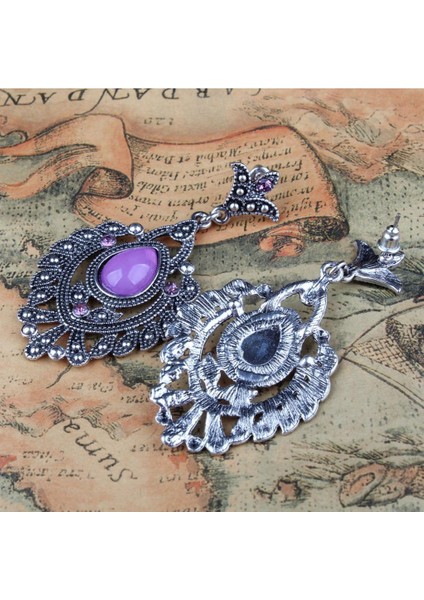 Kadın Kadın Vintage Boho Kristal Rhinestone Çiçek Püskül Dangle Küpe Kulak Çiviler Takı Antik Gümüş - # 4 (Yurt Dışından) fırsatları