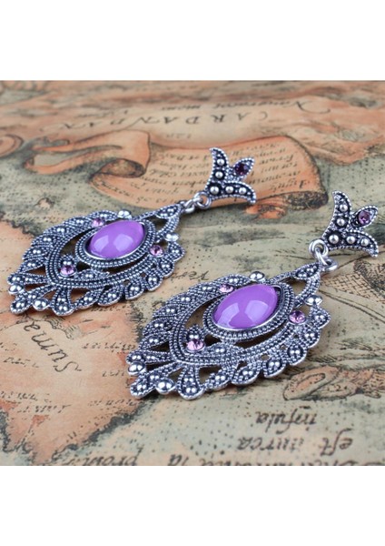 Kadın Kadın Vintage Boho Kristal Rhinestone Çiçek Püskül Dangle Küpe Kulak Çiviler Takı Antik Gümüş - # 4 (Yurt Dışından) indirimleri