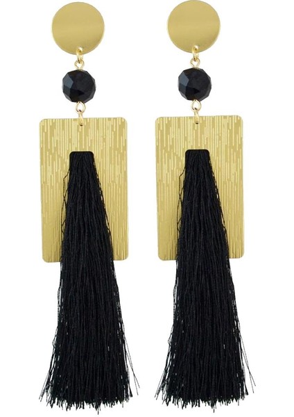 Moda Kadın Ahşap Dikdörtgen Püskül Dangle Kulak Damızlık Bildirimi Küpe Takı - Siyah (Yurt Dışından) fiyatları