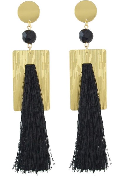 Moda Kadın Ahşap Dikdörtgen Püskül Dangle Kulak Damızlık Bildirimi Küpe Takı - Siyah (Yurt Dışından) modelleri