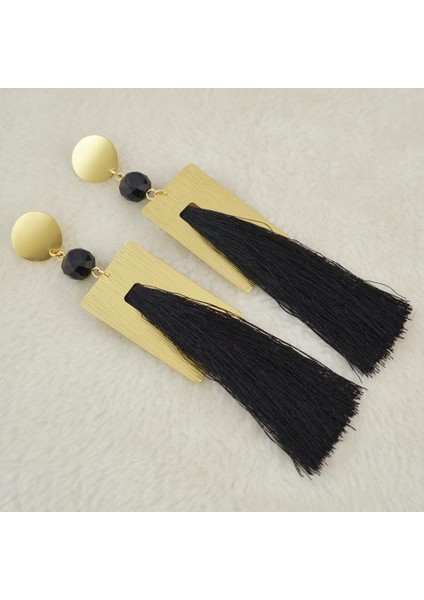 Moda Kadın Ahşap Dikdörtgen Püskül Dangle Kulak Damızlık Bildirimi Küpe Takı - Siyah (Yurt Dışından) fırsatları