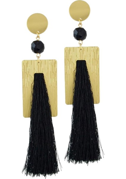 Moda Kadın Ahşap Dikdörtgen Püskül Dangle Kulak Damızlık Bildirimi Küpe Takı - Siyah (Yurt Dışından) indirimleri