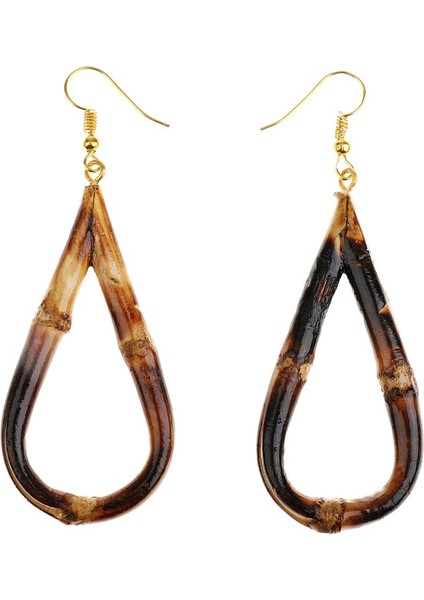 2'li Büyük Bambu Küpe El Yapımı Doğal Bambu Ahşap Dangle Küpe Kömürleşmiş Gözyaşı (Yurt Dışından)