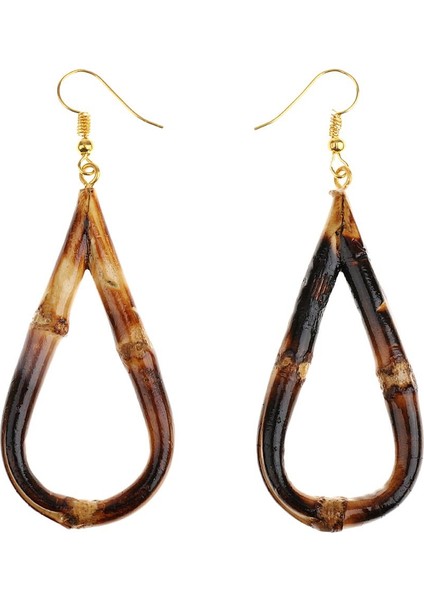 2'li Büyük Bambu Küpe El Yapımı Doğal Bambu Ahşap Dangle Küpe Kömürleşmiş Gözyaşı (Yurt Dışından) fiyatları