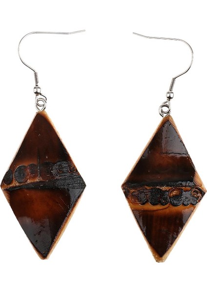 2'li El Yapımı Vintage Küpe Doğal Bambu Damla Küpe Benzersiz Takı Kömürleşmiş Rhombus (Yurt Dışından)