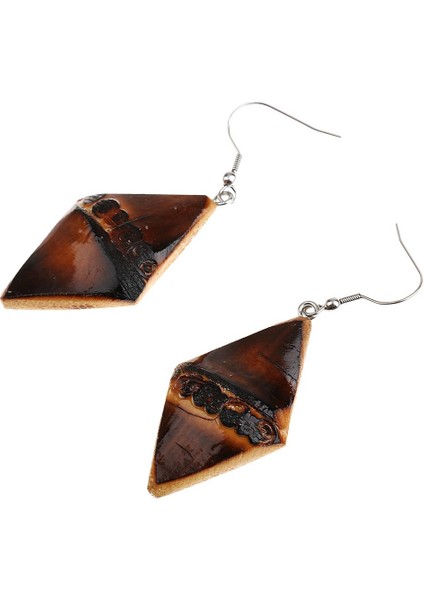 2'li El Yapımı Vintage Küpe Doğal Bambu Damla Küpe Benzersiz Takı Kömürleşmiş Rhombus (Yurt Dışından) fırsatları