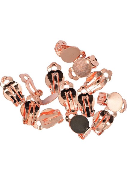 12'li Fransız Klip Küpe Bulguları Yuvarlak Tutkallı Boş Tampon Ayarları Gül Altın (Yurt Dışından)