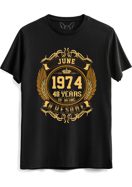 Vintage Gold Awesome Series June 1974 Siyah Tshirt