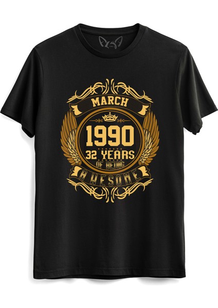 Vintage Gold Awesome Series March 1990 Siyah Tshirt