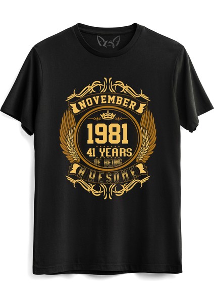 Vintage Gold Awesome Series November 1981 Siyah Tshirt