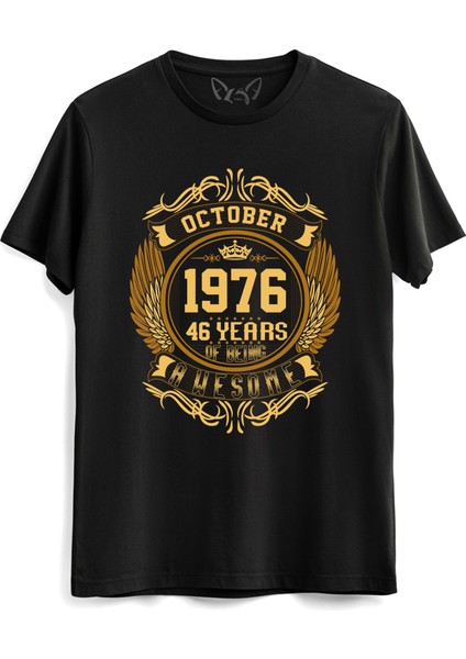 Vintage Gold Awesome Series Octaber 1976 Siyah Tshirt