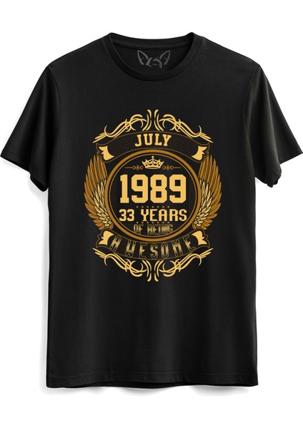 Vintage Gold Awesome Series July 1989 Siyah Tshirt