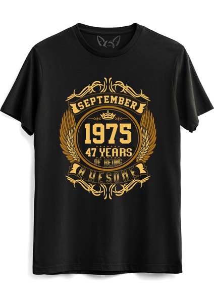 Vintage Gold Awesome Series September 1975 Siyah Tshirt