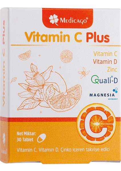 Medicago Vitamin C Plus Tablet Vitamin C, Vitamin D, Çinko İçeren Takviye Edici 30 Tablet