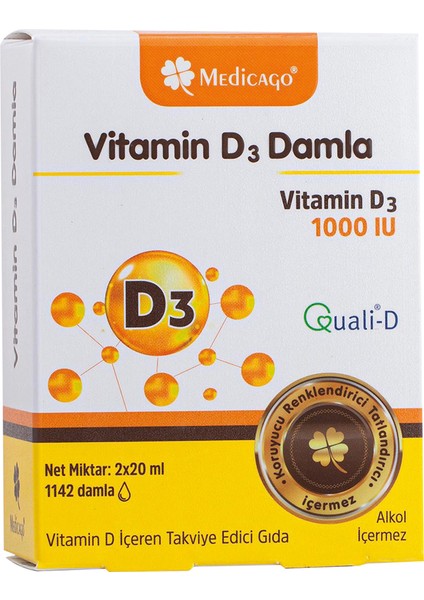 Medicago Vitamin D3 Damla Vitamin D İçeren Takviye Edici 2X20 Ml - 1142 Damla