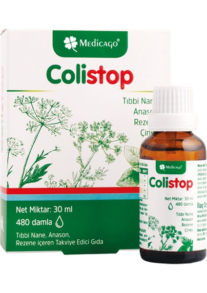 Medicago Colistop Tıbbi Nane, Anason, Rezene İçeren Takviye Edici Gıda 480 Damla 30 Ml