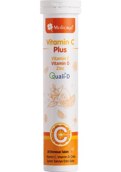 Medicago Vitamin C Plus - Vitamin C, Vitamin D, Çinko İçeren Takviye Edici 20 Efervesan Tablet
