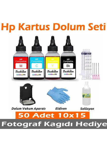 Hp Tüm Model Yazıcılar Için Kartuş Dolum Seti (Fotoğraf Kağıdı Hediyeli)