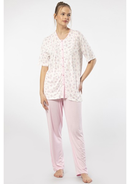 3370 Kadın Büyük Beden Kısa Kollu Pijama Takım-Pembe fiyatları