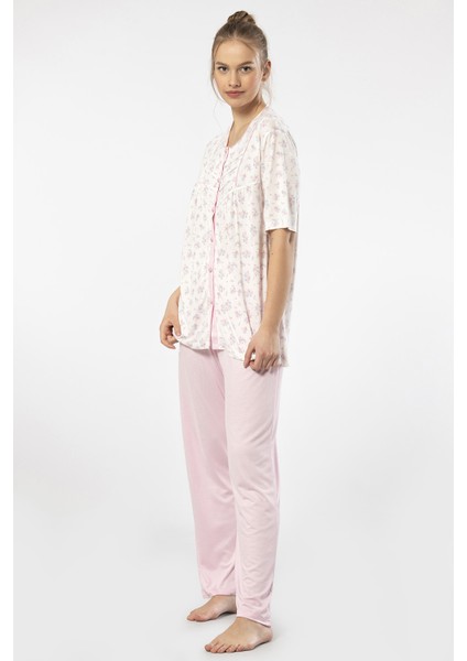 3370 Kadın Büyük Beden Kısa Kollu Pijama Takım-Pembe modelleri