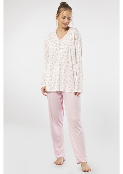 3366 Kadın Büyük Beden Uzun Kollu Pijama Takım-Pembe fırsatları