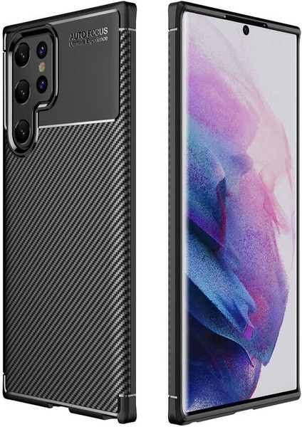 S22 Ultra Uyumlu Kılıf Kamera Lens Çıkıntılı Karbon Silikon Case
