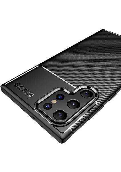S22 Ultra Uyumlu Kılıf Kamera Lens Çıkıntılı Karbon Silikon Case